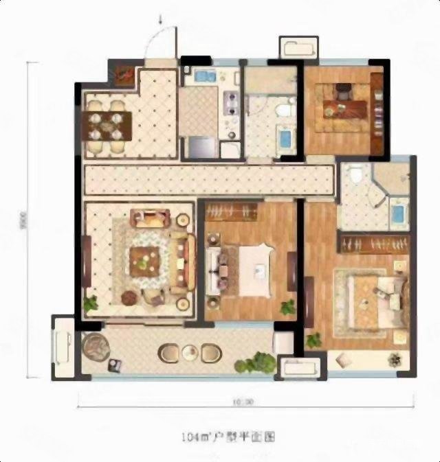 富力城3室2厅2卫104.24㎡南北89万