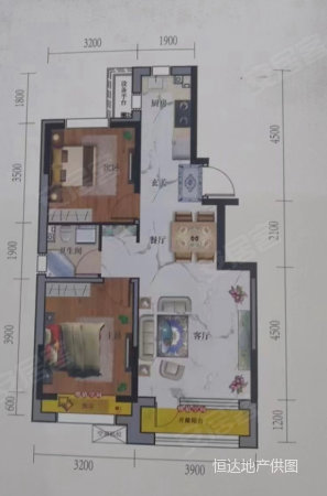 丰翼东郡2室2厅1卫88㎡南北38万