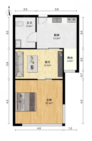 恒茂国际华城(南区)1室1厅1卫42㎡南北55万