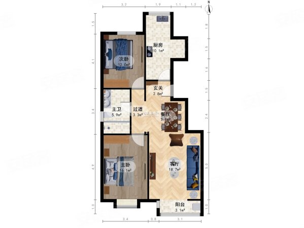 嘉春园2室2厅1卫95㎡南北140万