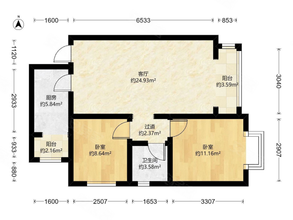 绿岛水岸2室1厅1卫87.53㎡东南315万