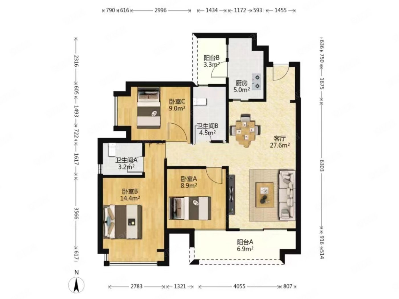 华润套三,新小区,环境好,户型方正,华润云庭二手房,169.