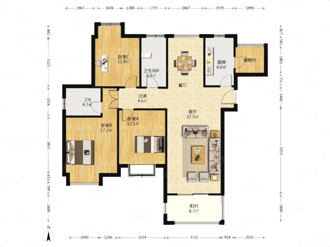 蝴蝶湾北苑 客厅带阳台 送车位 不临街 精装修三房
