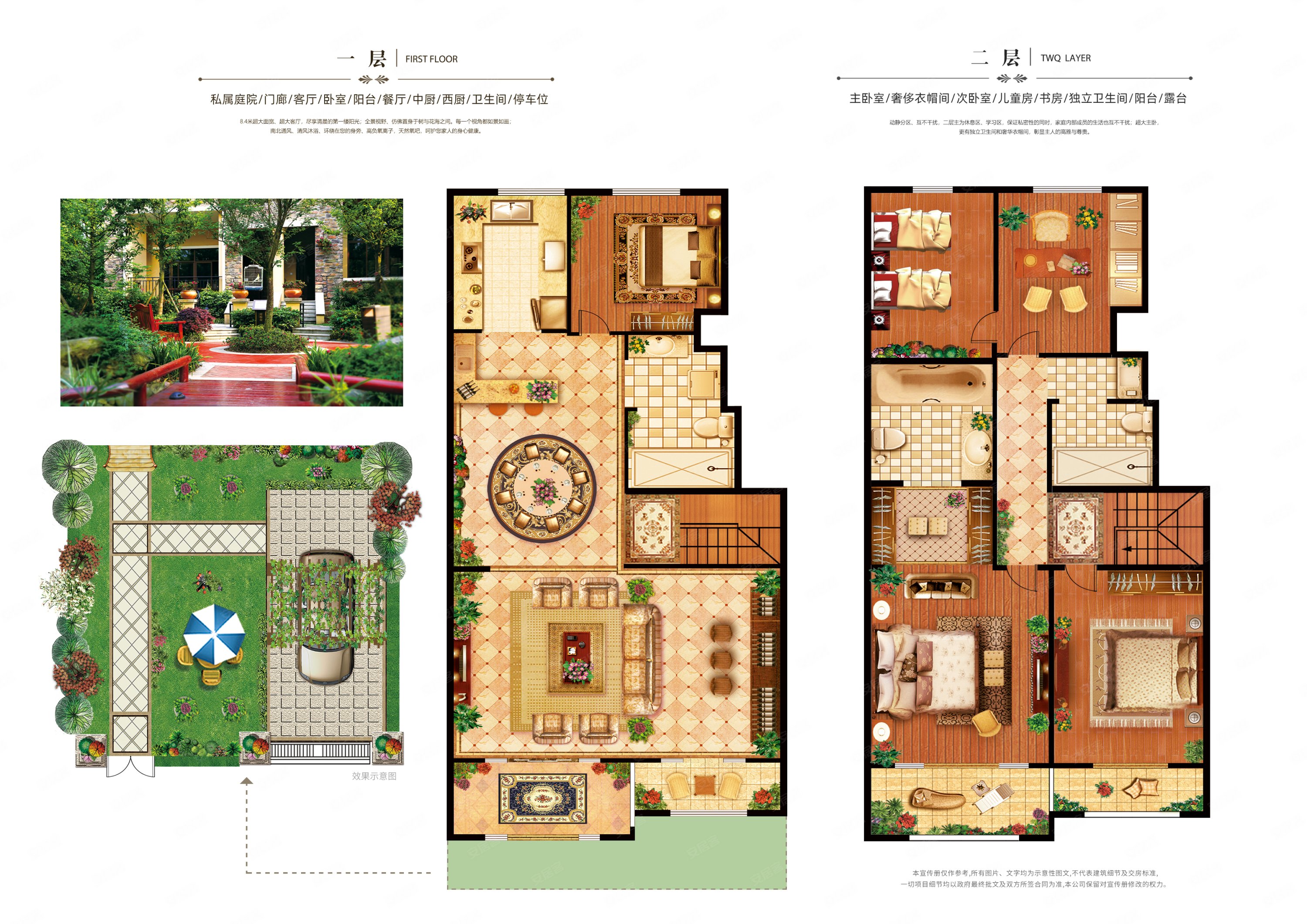 叠拼别墅一手现房 大五室环境好一楼二楼带院 价格可议,圣菲漫步(别墅