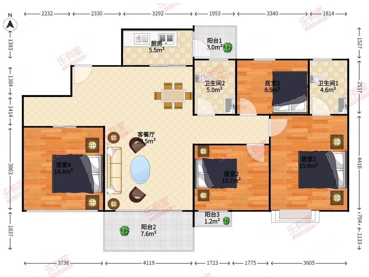 学府花园4室2厅2卫121.5㎡南158万