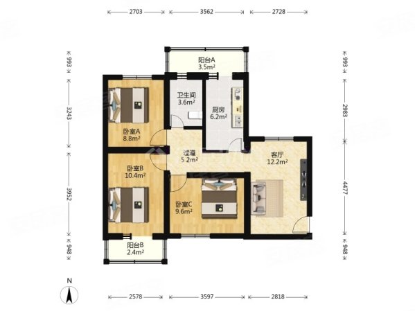 梅源里小区3室1厅1卫81.23㎡南北475万