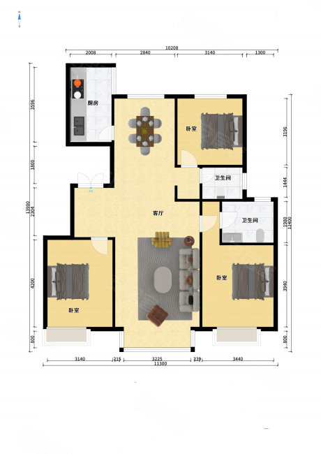 京汉君庭(香河)3室2厅2卫130㎡南北82万