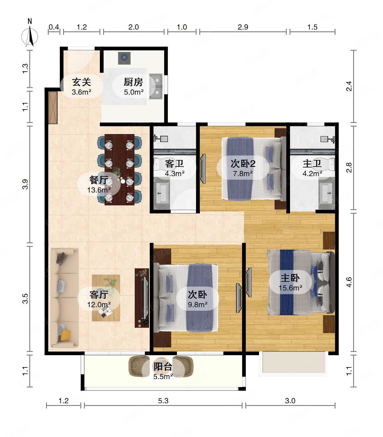 远洋东方境世界观2号地块3室2厅2卫118.83㎡南北210万