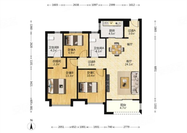 金辉高新云璟3室2厅2卫107.6㎡南北220万