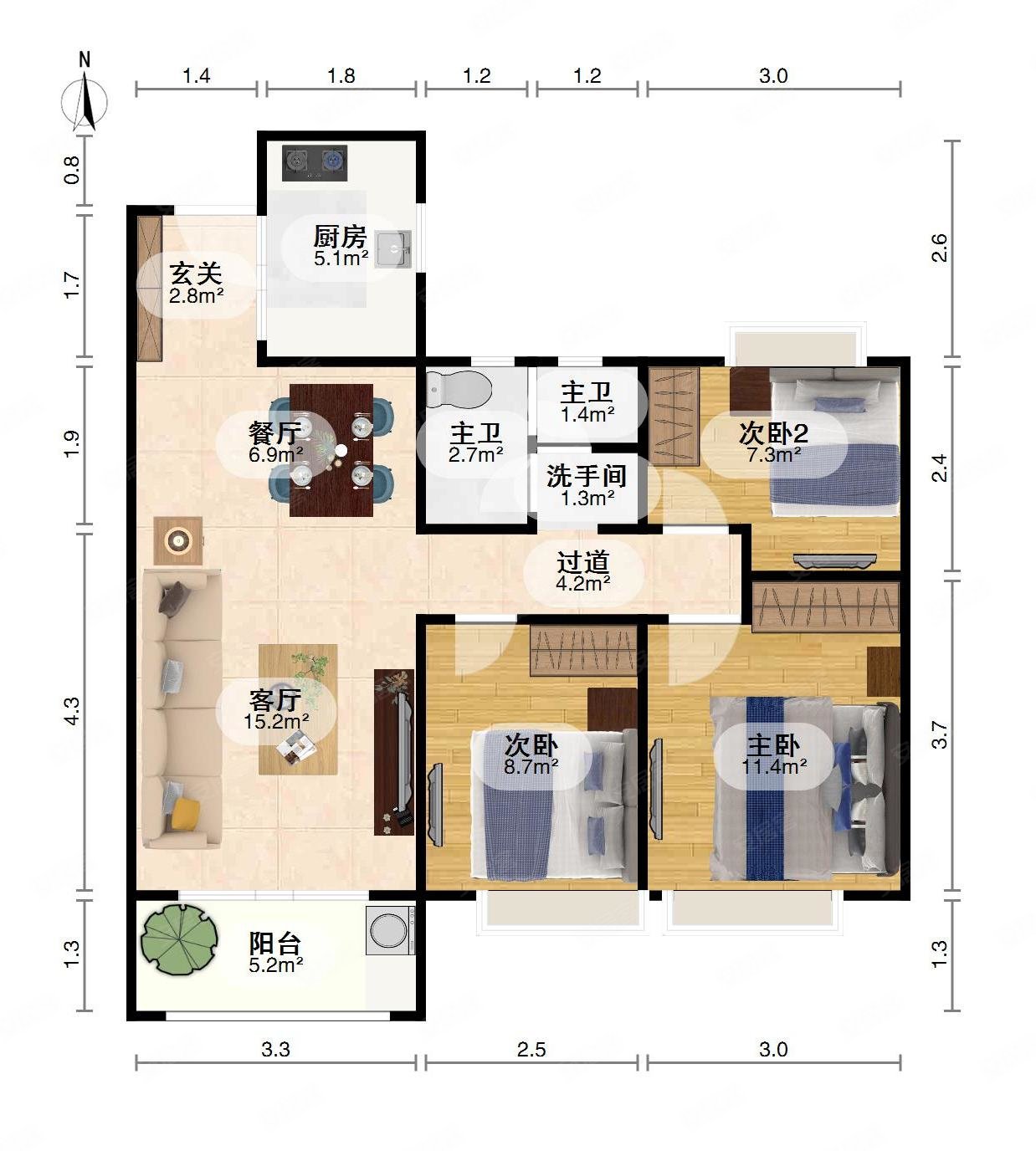 新上奥山府精装小三房双卫格局商品住宅南北通透近地铁