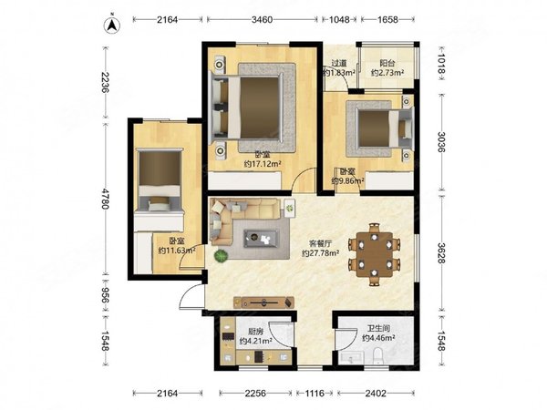 广州海珠上渡路江景苑80平露台花园!