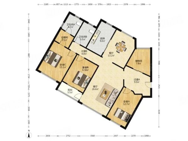 天域花园(东区)3室2厅2卫153.33㎡南北899万