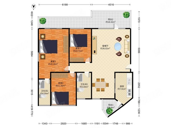 近20米的大阳台,谁不喜欢不信看户型图!