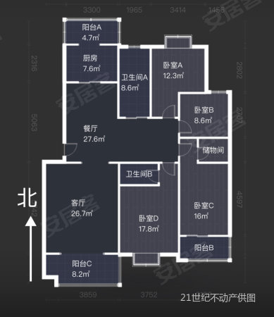 雅清苑(东区)4室2厅2卫177㎡南北255万