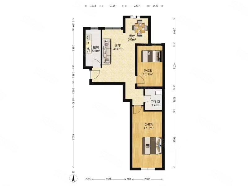 双合小区c区(建工双合家园c区)2室1厅1卫89.39㎡南北418万
