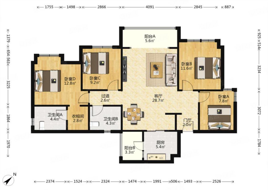 傲城套四居家风格环境舒适品质小区随时看房