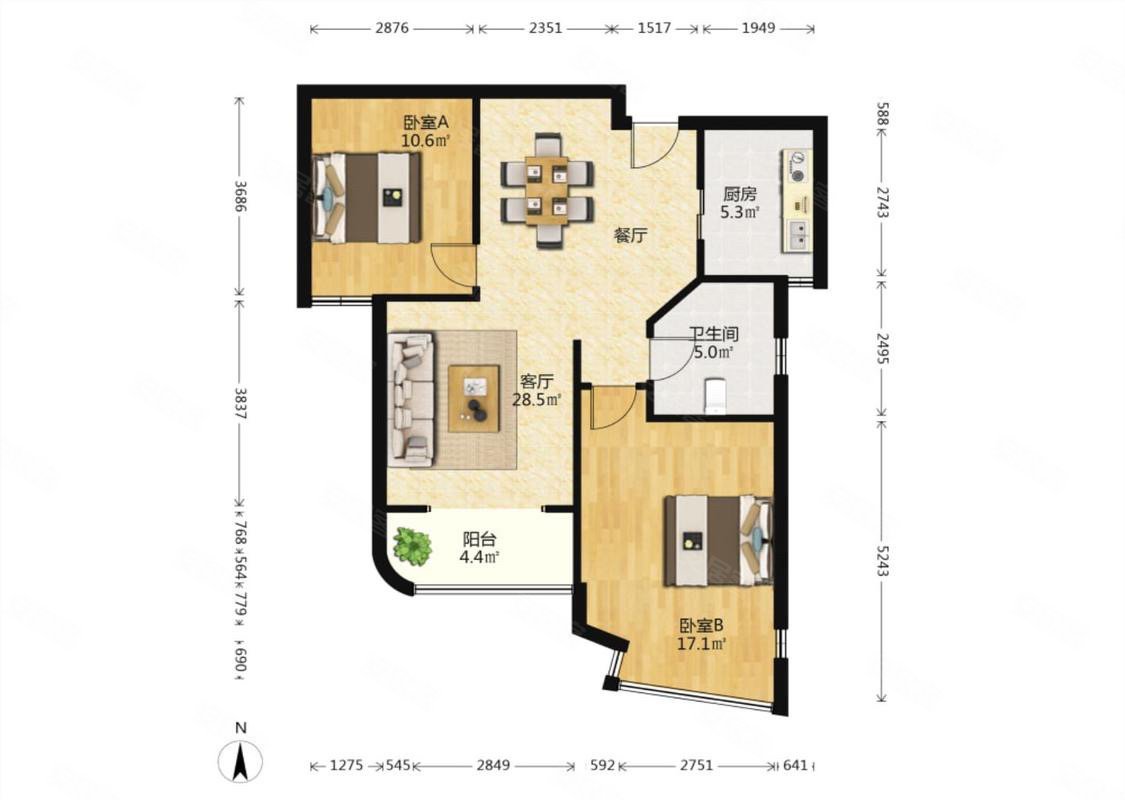 中央花园精装修2室2厅