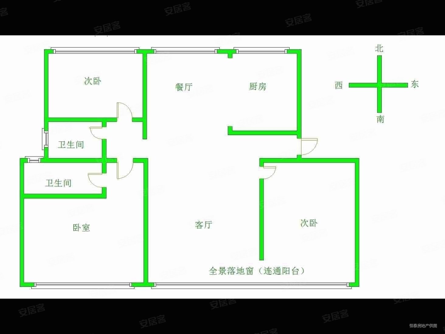 天正君悦府3室2厅2卫126㎡南北130万