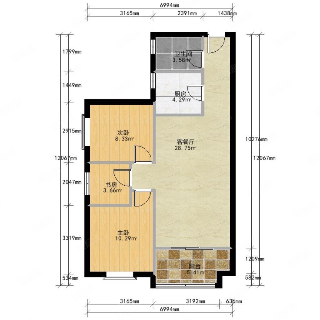 曲江澜山3室2厅1卫90.58㎡西南135万