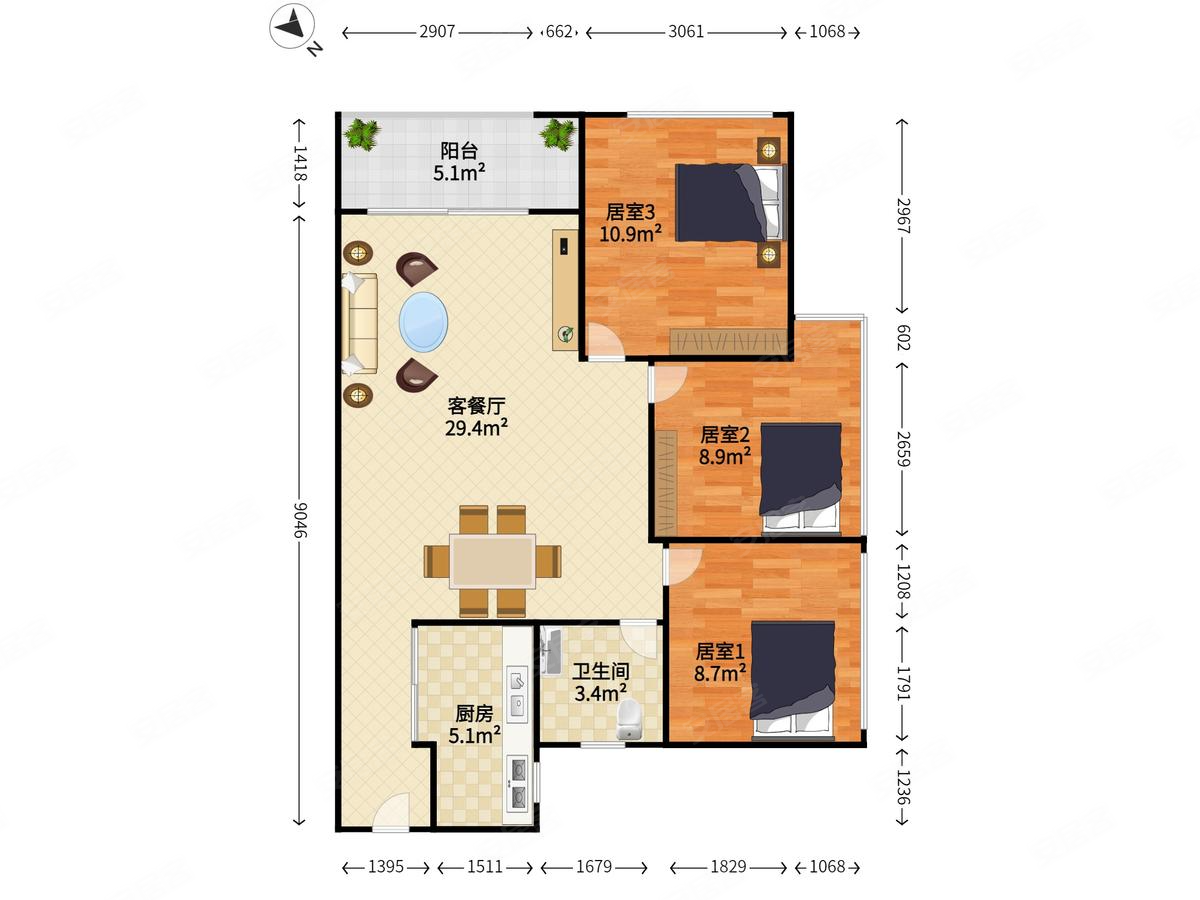 总架235万中骏四季阳光二期 小三居 满五