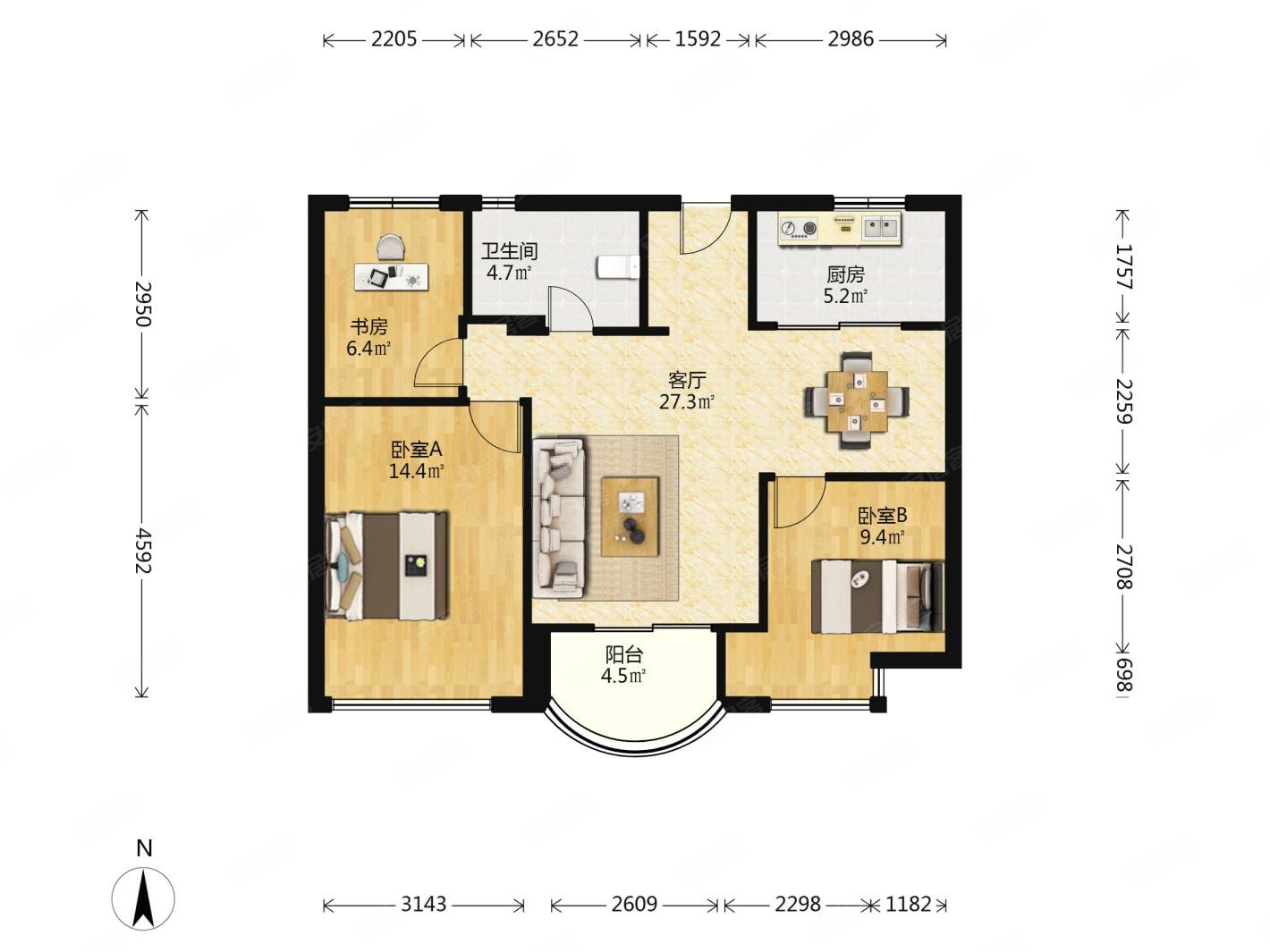 奥特莱斯旁 精装三房 拎包入住 采光佳 户型佳 楼层佳,水木清华(a区)