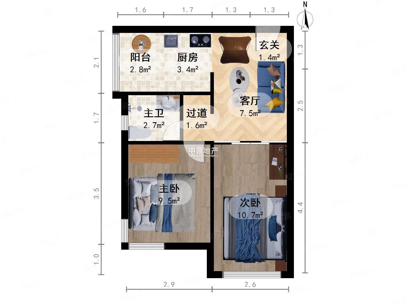 碧春园2室1厅1卫58.73㎡南北67万