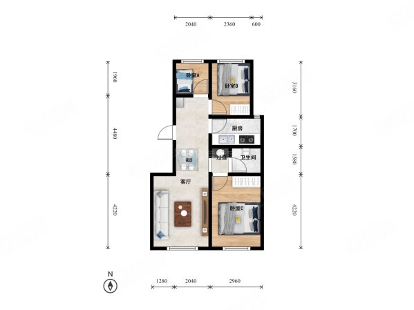 中国铁建原香嘉苑3室1厅1卫94.17㎡南北138万