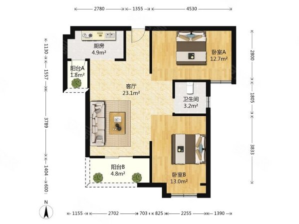 歌林花园2室2厅1卫84.4㎡南65万