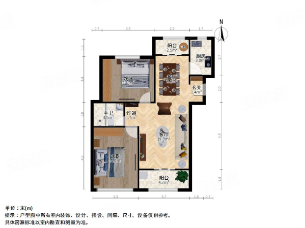 都市富苑2室2厅1卫94.83㎡南北415万