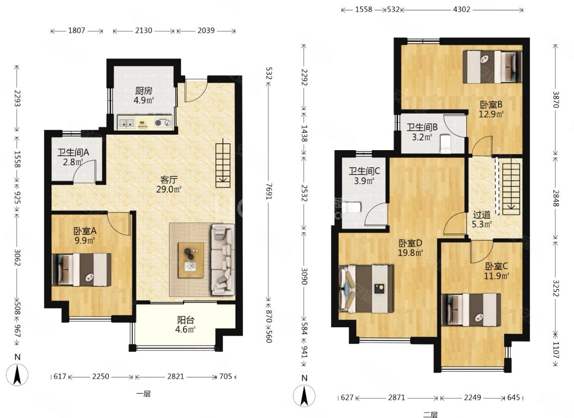 万科幸福荟复式4房3卫全新未住