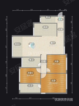 中天未来方舟G10组团3室2厅2卫112.6㎡南北118万