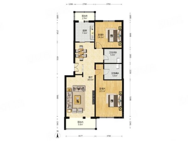 垡头翠城雅园社区(垡头翠成馨园B区221-239号)2室2厅2卫121.08㎡南北508万