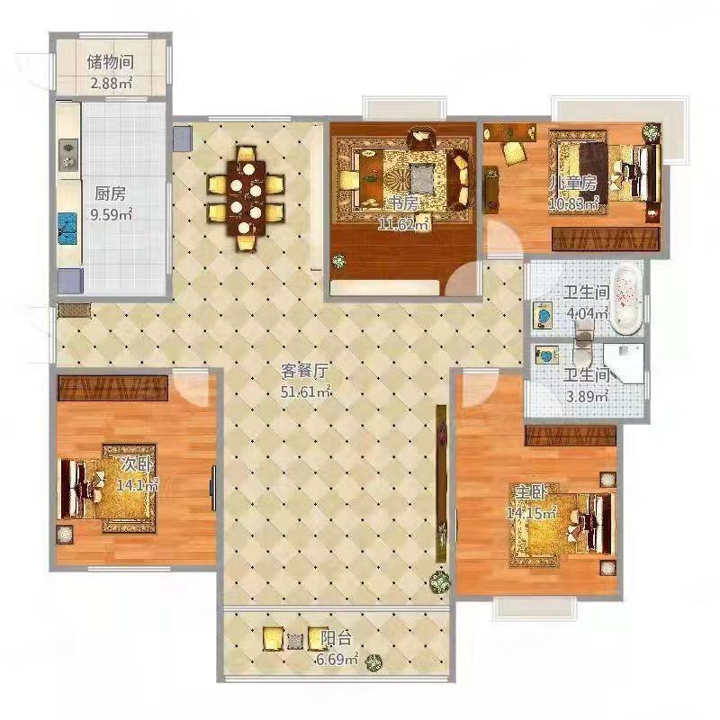 湖景新外滩3室2厅2卫115㎡南62.8万