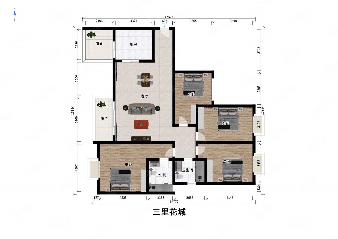 地铁口单价14000,采光不影响,户型方正,有税,富豪三里花城二手房,203