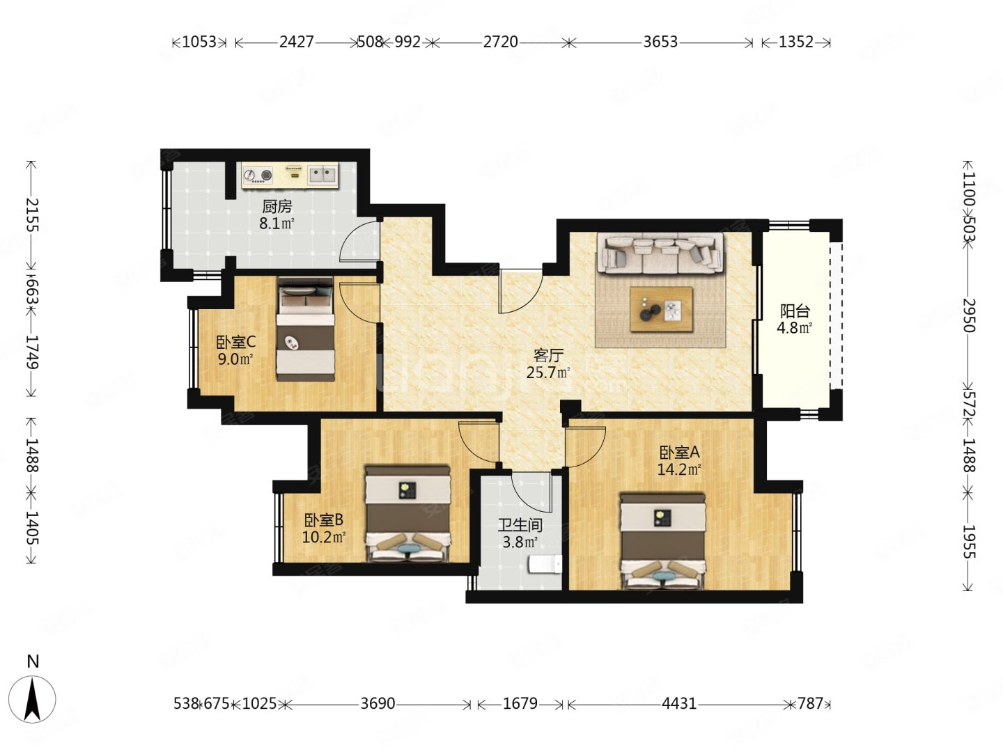 都江堰彩虹市场旁 电梯 次新小区 套三 户型好 采光好