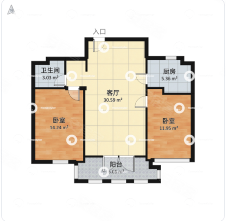 东城名苑2室2厅1卫91.47㎡东北128万