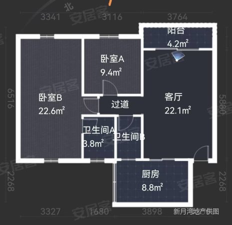 稻花村3室2厅2卫91㎡东南168万