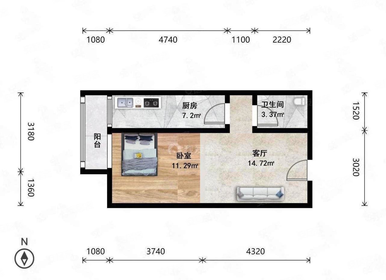 西四环海淀区,6号线田村站 京粮天合家园 新上1室1厅,天合家园二手房