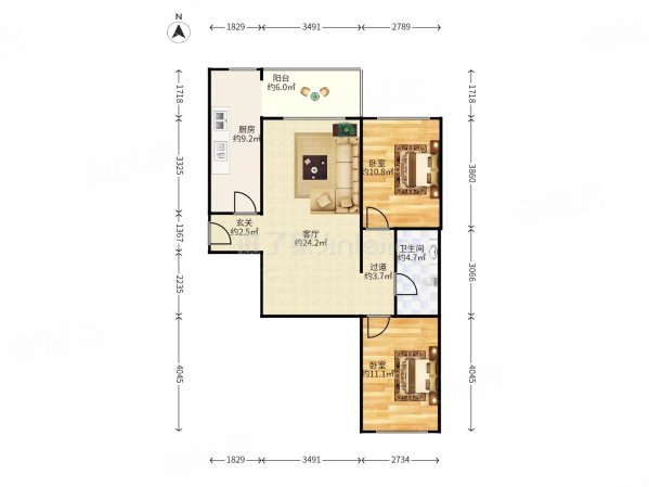 儒林园2室1厅1卫91.49㎡南北268万