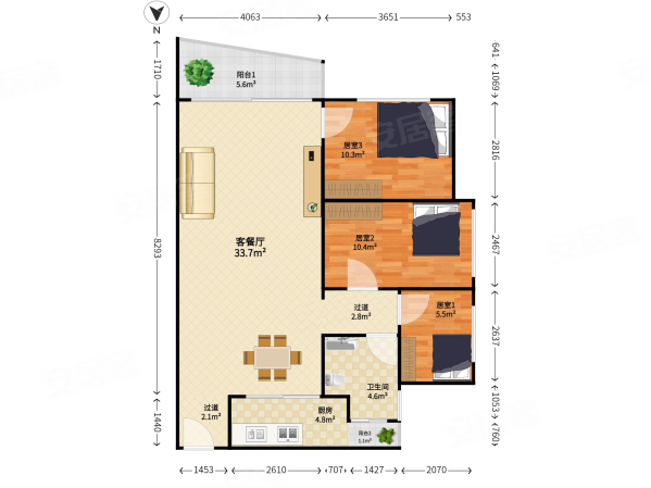 华港花园3室2厅1卫91.9㎡南498万