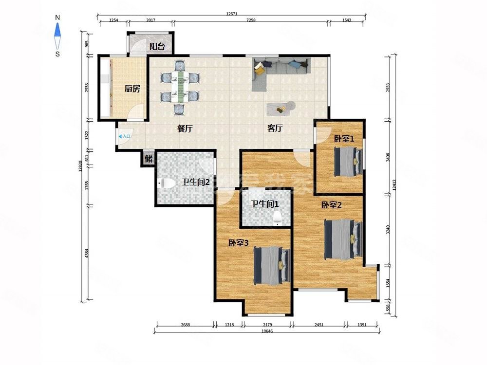 海悦名门国际公寓3室2厅2卫143.41㎡东南1460万
