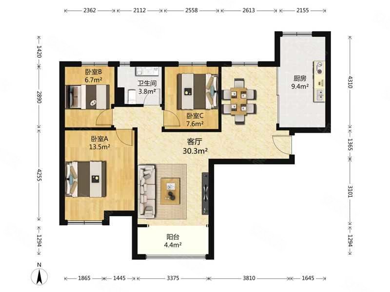 恒大帝景 三室南北通透 位置好 前边是园林水系 业主急售