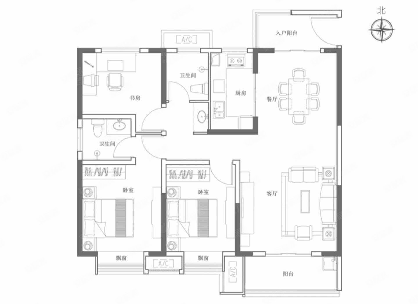 华耀城佳兆业水岸新都3室2厅2卫117㎡南北65万