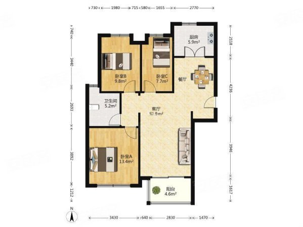 大华锦绣华城十五街区3室2厅1卫102.87㎡南1130万