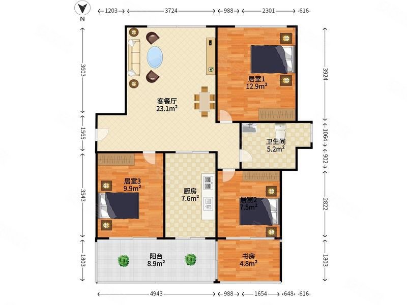 振业峦山谷4室2厅1卫81.54㎡南北220万