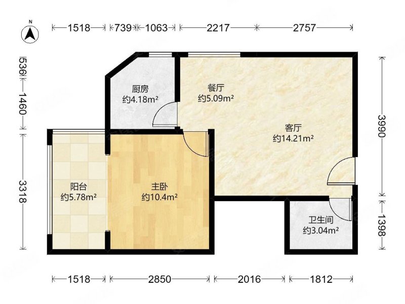 鑫源雅居1室2厅1卫67.75㎡南53万