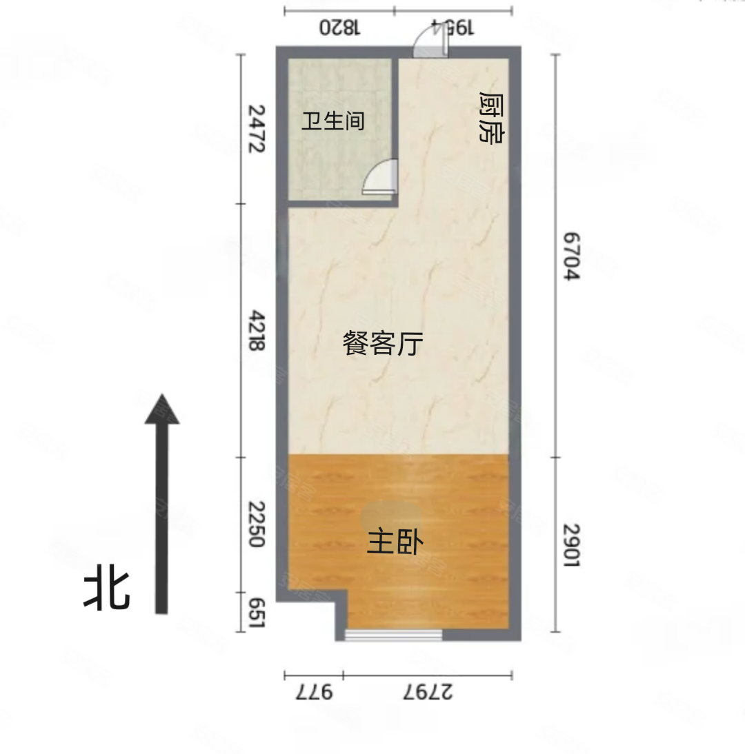 武里山天街1室1厅1卫38.91㎡南23万