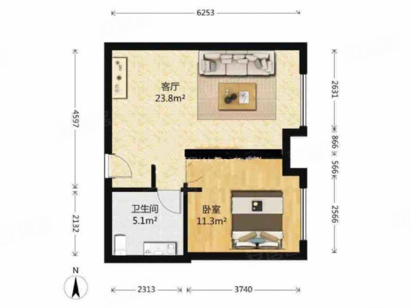 万科春河里1室1厅1卫58.9㎡东105万