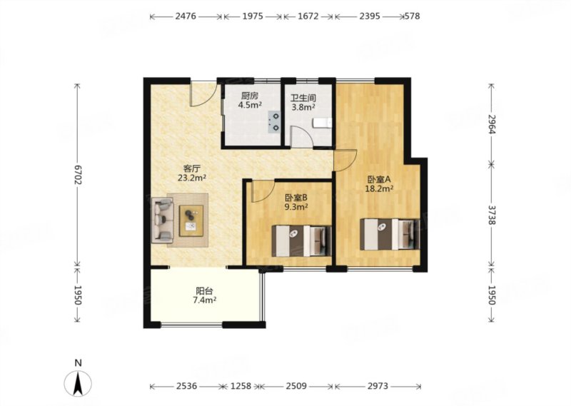中粮祥云国际3室2厅1卫88.66㎡南北139.1万