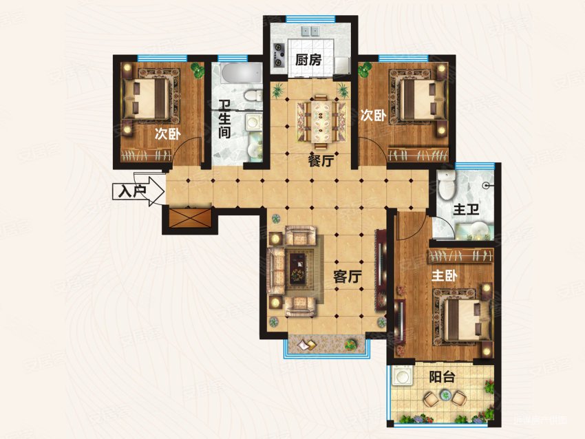 南北通透 随时看房,翡翠庄园二手房,89万,3室2厅,2卫,112平米-洛阳